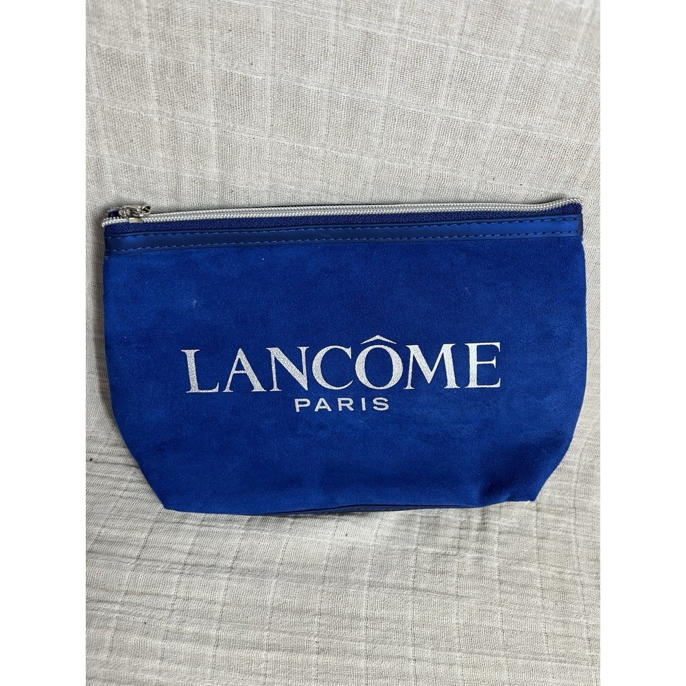 Lancome "CELEBRATING 80th YR" Blue/Faux Suede Cosmetic Bag {ZIPPER CLASP HEART}